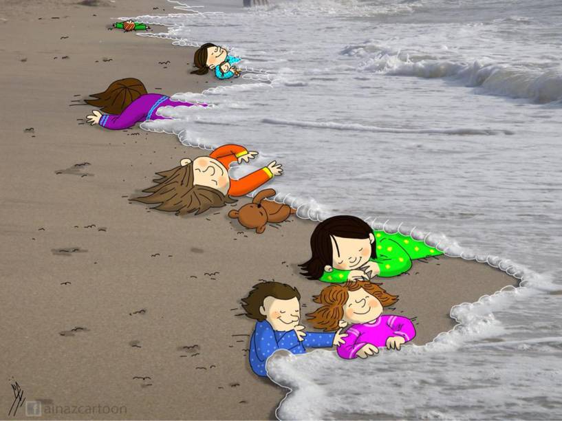 Ilustrações homenageiam o menino refugiado Aylan Kurdi, encontrado morto em praia na Turquia