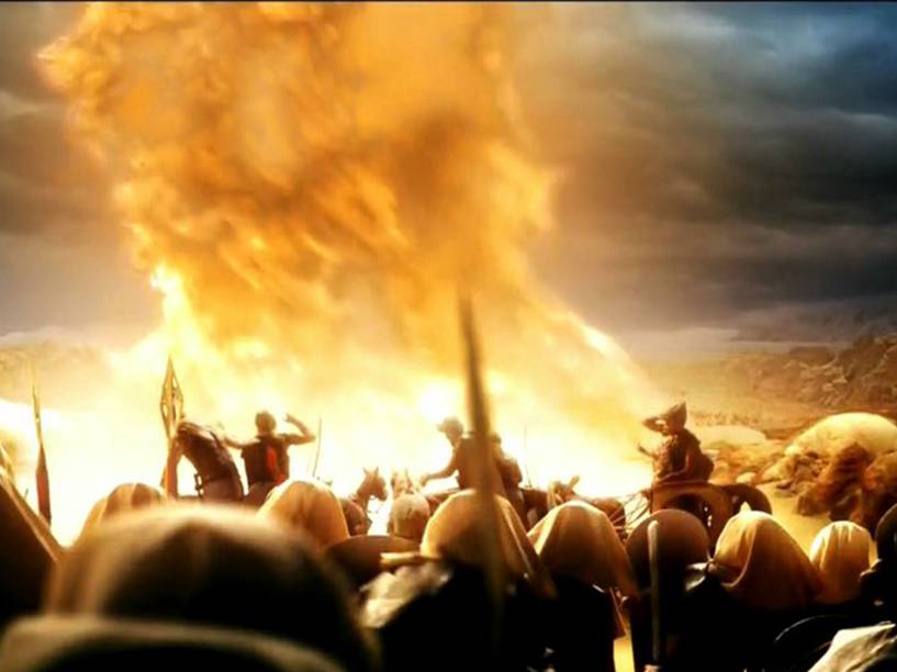 <p>Coluna de fogo se interpõe entre os egípcios e os hebreus em ‘Os Dez Mandamentos’</p> <p>Coluna de fogo se interpõe entre os egípcios e os hebreus em ‘Os Dez Mandamentos’</p>