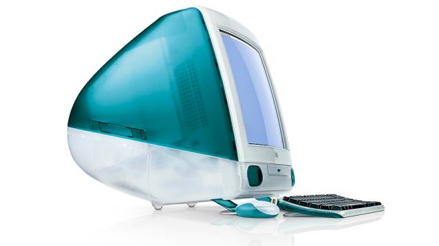 O design arrojado do iMac, lançado em 1998, inovou ao unir a torre e o monitor em um único produto O design arrojado do iMac, lançado em 1998, inovou ao unir a torre e o monitor em um único produto