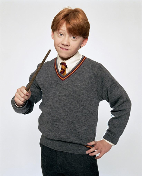 Rupert Grint, intérprete de Ron Weasley, foto de divulgação do filme <em>Harry Potter e a Pedra Filosofal</em>, 2001 Rupert Grint, intérprete de Ron Weasley, foto de divulgação do filme <em>Harry Potter e a Pedra Filosofal</em>, 2001