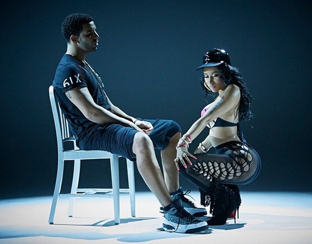 O rapper Drake e a cantora Nicki Minaj no clipe de Anaconda O rapper Drake e a cantora Nicki Minaj no clipe de Anaconda
