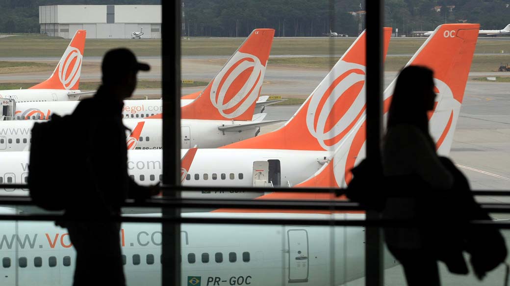 Aviões da Gol no Aeroporto Internacional de Cumbica, em Guarulhos, São Paulo