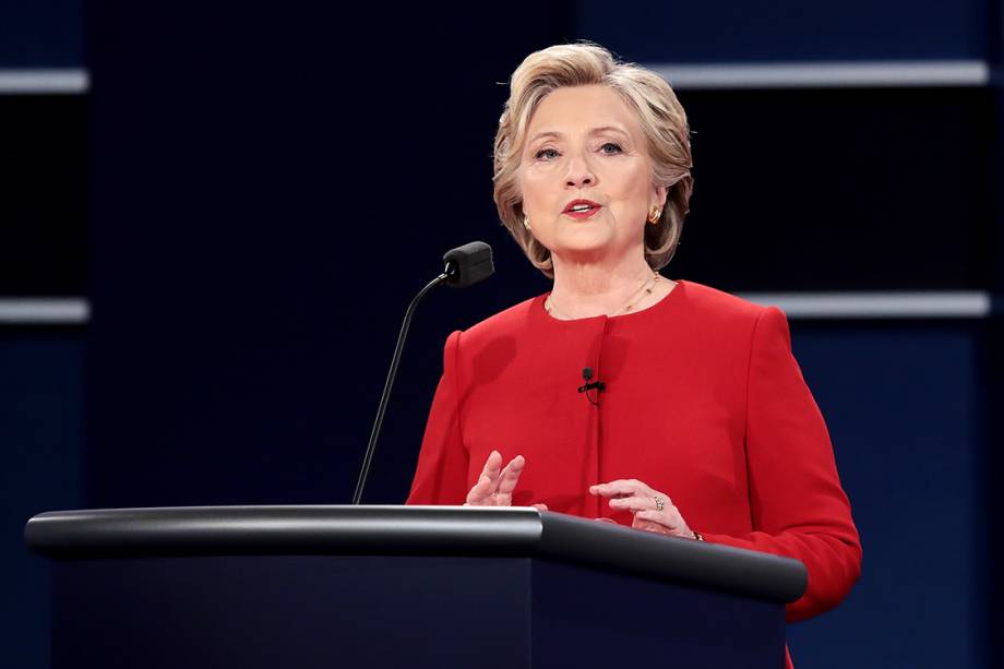 A democrata candidata à Presidência dos Estados Unidos, Hillary Clinton, durante debate em Nova York