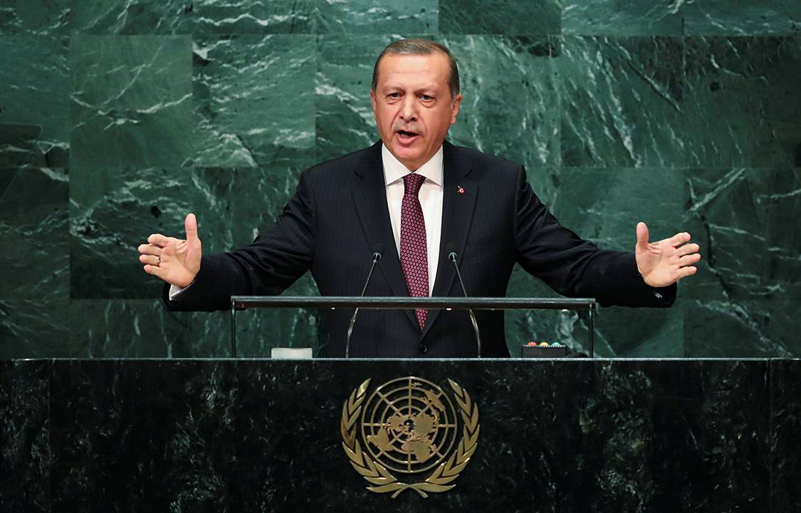 Presidente turco, Tayyip Erdogan, discursa em assembleia da ONU, em Nova York, Estados Unidos