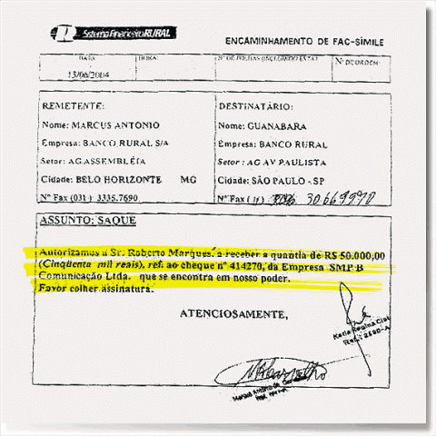 Acima, a autorização para o faz-tudo de Dirceu sacar R$ 50 mil da conta de Valério no Banco Rural. Quanta coincidência!!!