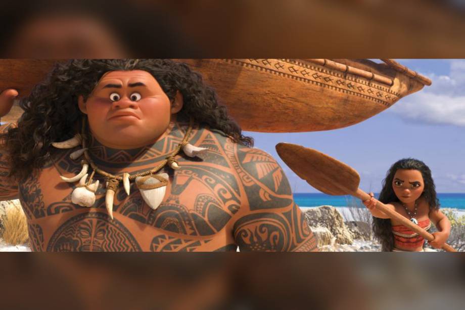 Os personagens Maui (Dwayne Johnson) e Moana (Auli'i Cravalho)