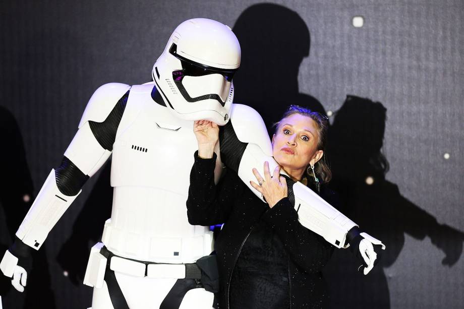 A atriz Carrie Fisher famosa pelo papel de Princesa Leia na Guerra das Estrelas