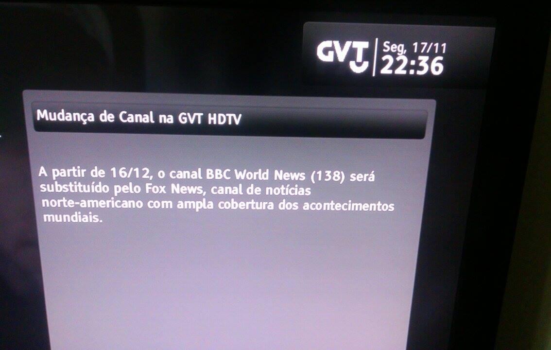 Líder de audiência nos EUA, Fox News volta ao ar no Brasil em 16 de dezembro. Obrigado, GVT! A esquerda treme!
