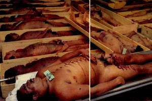 Imagem das v&iacute;timas do massacre do Carandiru, nas p&aacute;ginas de VEJA de 14 de outubro de 1992