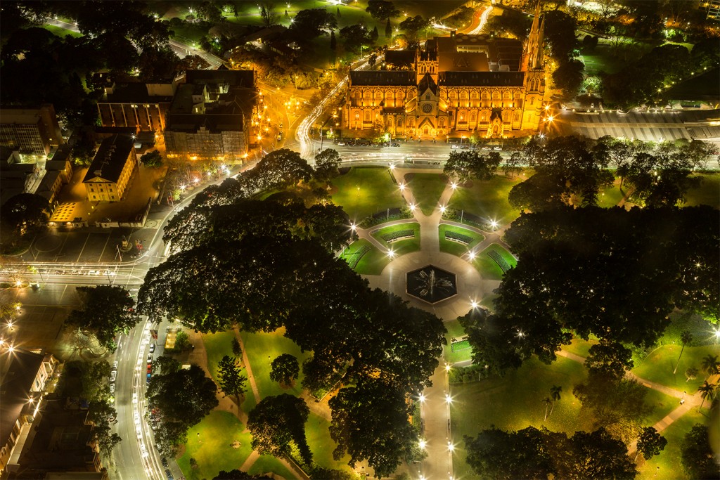 Sydney Tower Views - Hyde Park North at night.