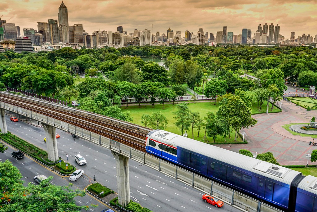 Bangkok's skyline with Lumpini Park, Bangkok Thailand
