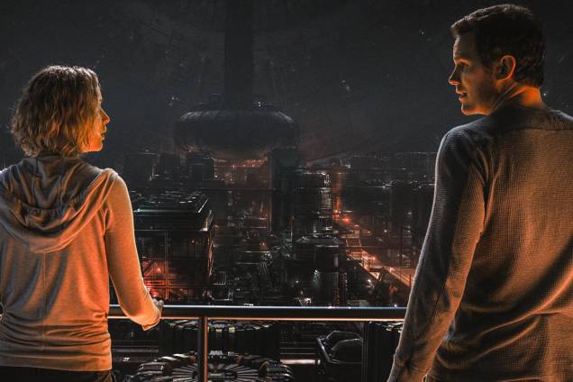 Jim Preston (Chris Pratt) e Aurora (Jennifer Lawrence) no filme 'Passageiros' Jim Preston (Chris Pratt) e Aurora (Jennifer Lawrence) no filme 'Passageiros'