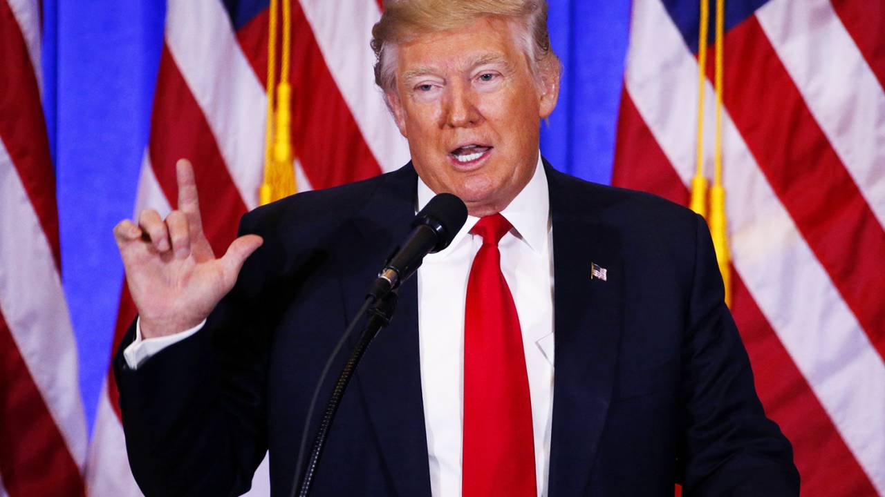 O presidente eleito dos Estados Unidos, Donald Trump, concede a primeira entrevista coletiva após as eleições americanas, na Trump Tower, em Nova York - 11/01/2017