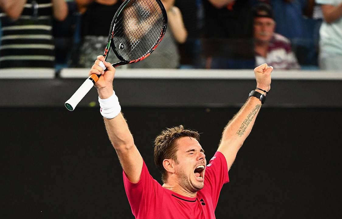 MELBOURNE, AUSTRALIA - JANUARY 16: Stan Wawrinka of Switzerland celebrates winning his first round match against Martin Klizan of Slovakia on day one of the 2017 Australian Open at Melbourne Park on January 16, 2017 in Melbourne, Australia. (Photo by Quinn Rooney/Getty Images)