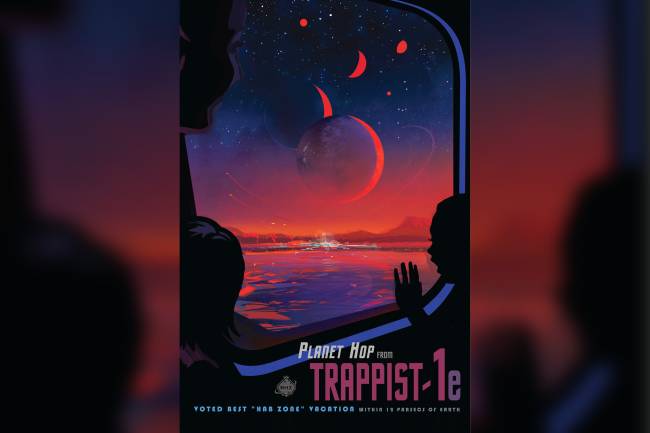Pôster de viagem futurística divulgado pela Nasa Pôster de viagem futurística divulgado pela Nasa