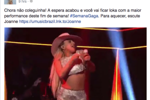 Postagem na página de Lady Gaga