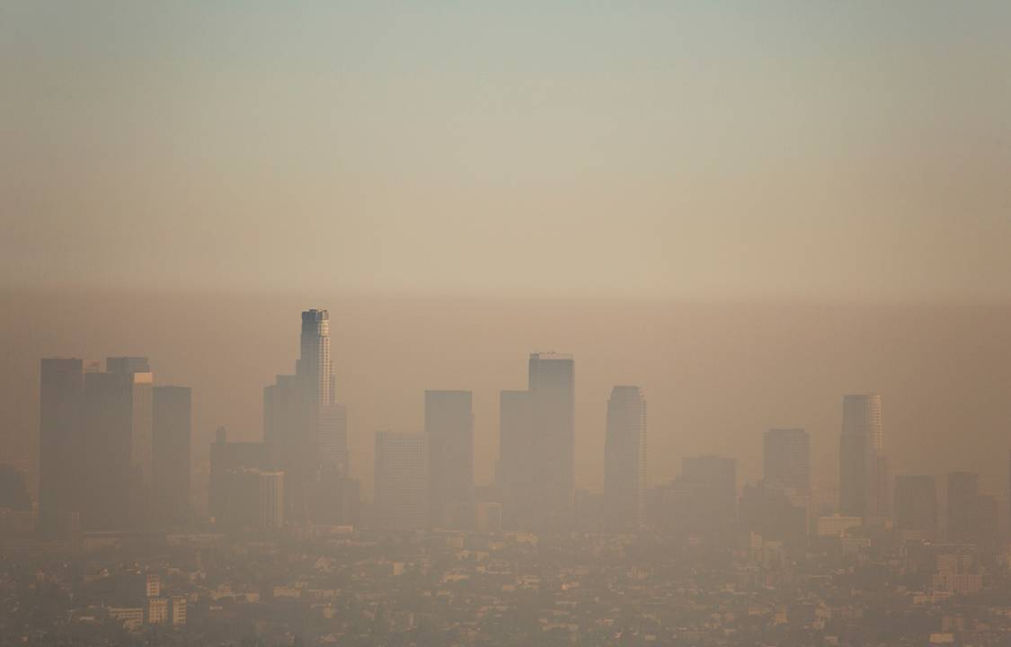 Downtown Los Angeles covered in a layer of smog.