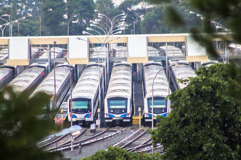 Trens do metrô de São Paulo ficam no pátio durante Dia Nacional de Mobilização contra a reforma da previdência e reforma trabalhista - 15/03/2017