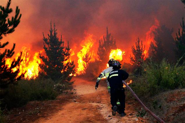 Bombeiros combatem um incêndio florestal em Valparaiso, um dos piores já registrados no Chile - 12/03/2017 Bombeiros combatem um incêndio florestal em Valparaiso, um dos piores já registrados no Chile - 12/03/2017
