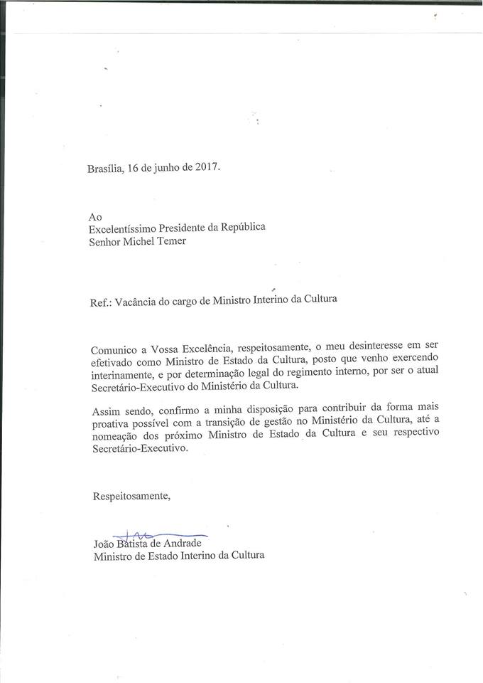 carta de demiss&atilde;o