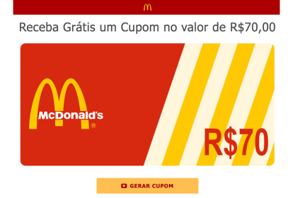 Site divulga cupom falso de 70 reais para compras na rede de fast food McDonald's