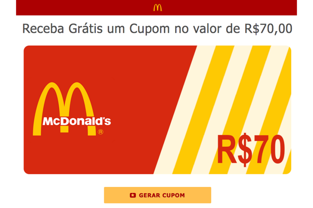 Cupom de desconto de R$ 70 no WhatsApp é falso, diz McDonald’s
