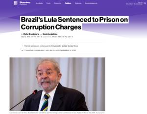 Cobertura da Bloomberg sobre a condenação de Lula