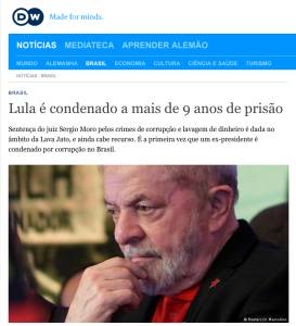 Cobertura do DW sobre a condenação de Lula