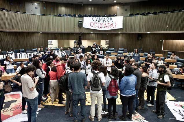 Estudantes se reúnem durante a ocupação da Câmara Municipal de São Paulo nesta quinta-feira - 10/08/2017 Estudantes se reúnem durante a ocupação da Câmara Municipal de São Paulo nesta quinta-feira - 10/08/2017