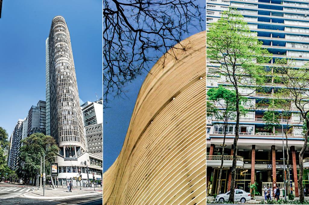 Espírito Cosmopolita – O Edifício Itália (à esq.), do alemão Franz Heep, o Copan, de Oscar Niemeyer (ao centro), e o Louvre (à dir.), do arquiteto e construtor João Artacho Jurado, marcos urbanísticos de São Paulo: nos anos 50, o mercado imobiliário era, segundo Juste Lores, tão vibrante e criativo quanto é hoje o Vale do Silício
