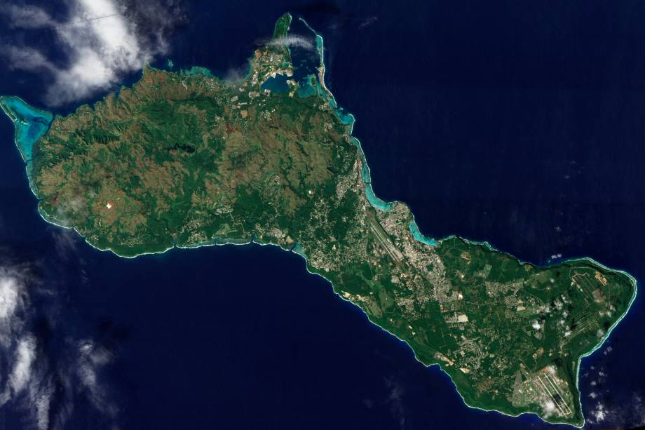 Imagem de satélite da Ilha de Guam no Pacífico Imagem de satélite da Ilha de Guam no Pacífico
