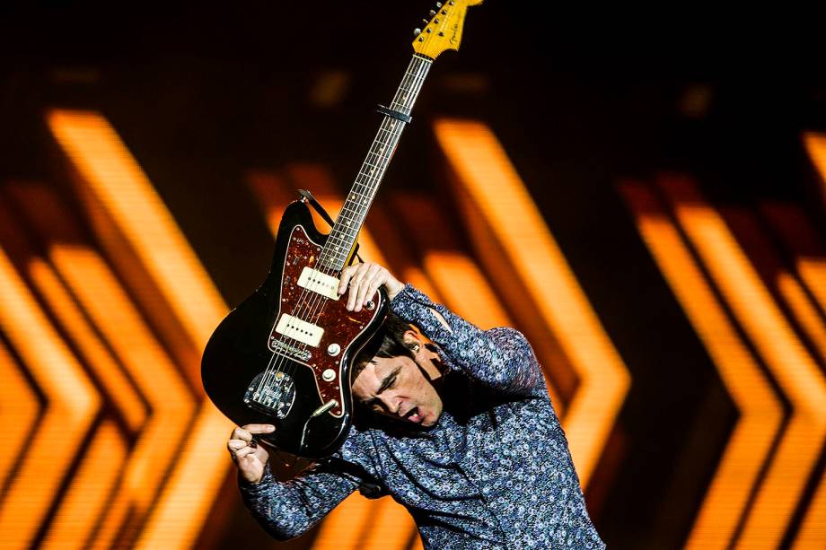Banda Skank com o vocalista Samuel Rosa no Palco Mundo durante segundo dia de shows do Rock In Rio 2017, no Parque Olímpico, na Barra da Tijuca, zona oeste do Rio de Janeiro (RJ) - 16/09/2019