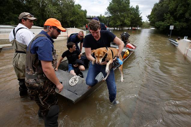 Resgate auxilia cachorro e seu dono a evacuarem área alagada por tempestade trazida pelo furacão Harvey, que atingiu estados da costa leste dos Estados Unidos Resgate auxilia cachorro e seu dono a evacuarem área alagada por tempestade trazida pelo furacão Harvey, que atingiu estados da costa leste dos Estados Unidos