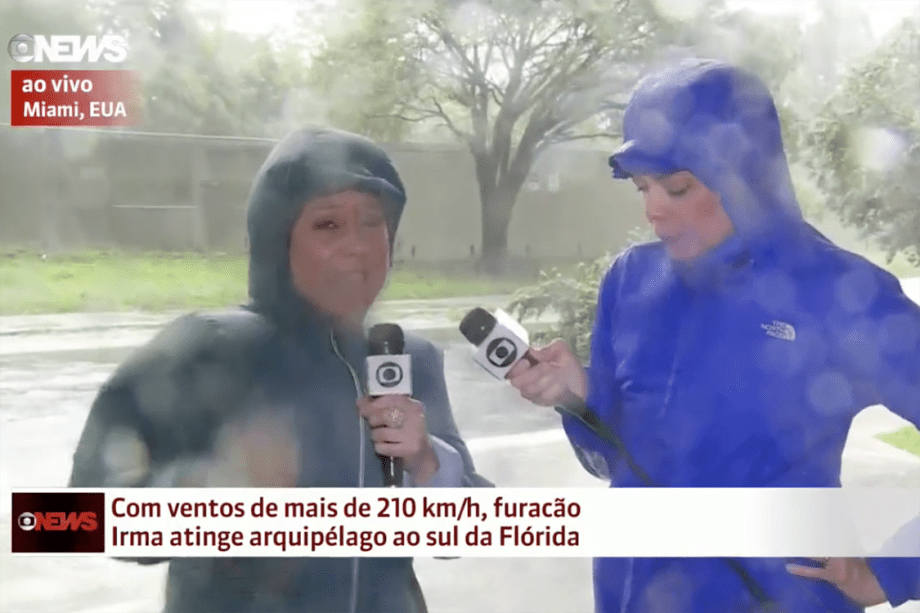 Repórteres da Globo fazer cobertura do furacão Irma, que atinge o sul da Flórida, nos Estados Unidos