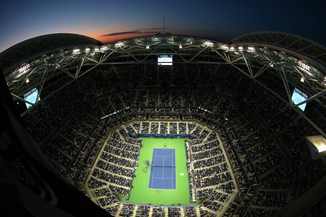 Vista aérea do USTA Billie Jean King National Tennis Center, no bairro do Queens, em Nova York, nos Estados Unidos Vista aérea do USTA Billie Jean King National Tennis Center, no bairro do Queens, em Nova York, nos Estados Unidos