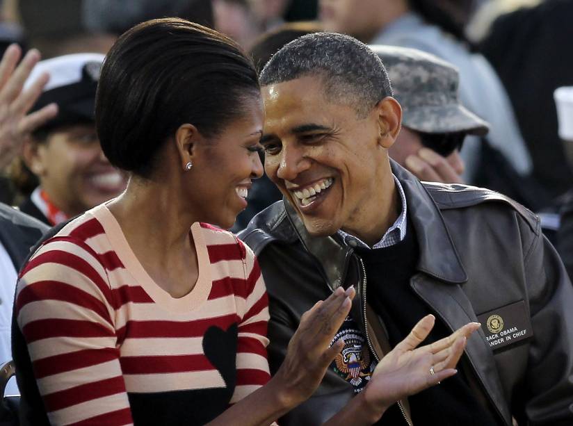 Presidente Barack Obama e a primeira-dama Michelle Obama durante partida de basquete da NCAA, na Califórnia - 11/09/2011