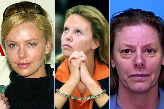 Charlize Theron em 2003, como Aileen Wuornos em “Monster – Desejo Assassino”, e a verdadeira Aileen Wuornos