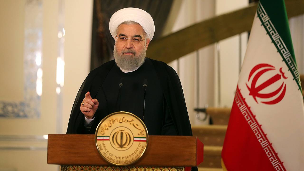 O presidente do Irã, Hassan Rouhani durante pronunciamento - 13/10/2017