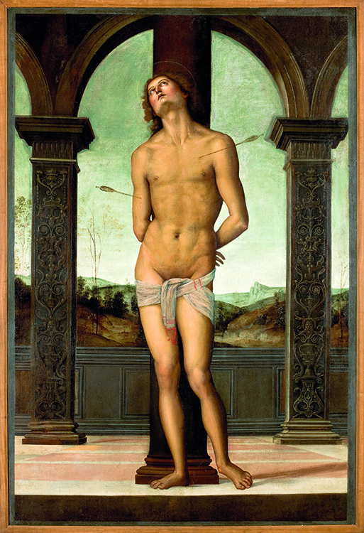 'São Sebastião na Coluna', de Pietro Perugino (Città dela Pieve, Itália, 1446 – Fontignano, Itália, 1524) 'São Sebastião na Coluna', de Pietro Perugino (Città dela Pieve, Itália, 1446 – Fontignano, Itália, 1524)