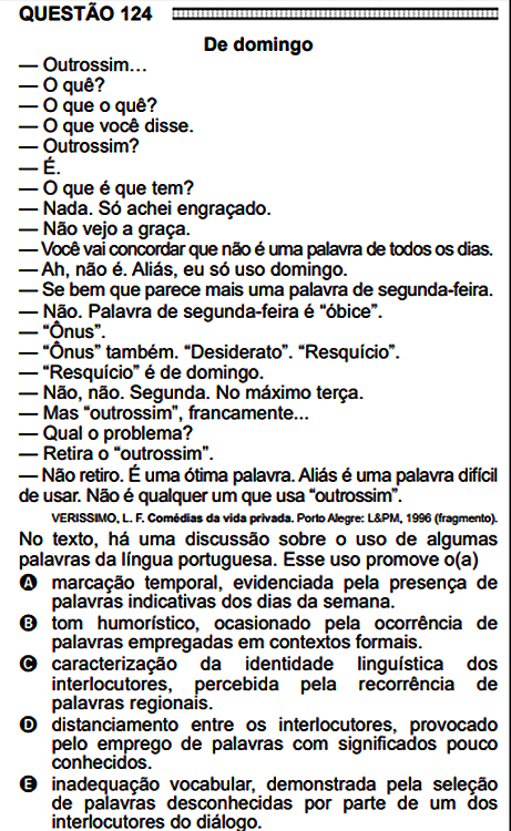 Prova Enem - Quest&atilde;o 124