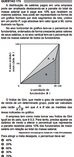 Prova Enem - dif&iacute;ceis - Quest&atilde;o 173