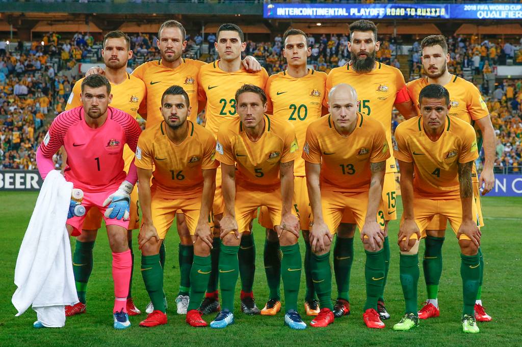 SYDNEY, AUSTRALIA - NOVEMBER 15: The Australian team photo during the 2nd leg of the 2018 FIFA World Cup Qualifier between the Australia and Honduras at Stadium Australia on November 15, 2017 in Sydney, Australia. (Photo by Steve Christo/Corbis via Getty Images)