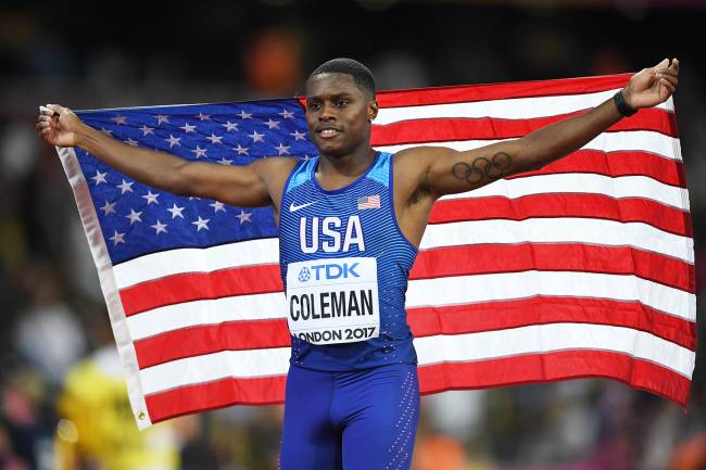 Christian Coleman durante o Campeonato Mundial de Atletismo, em Londres