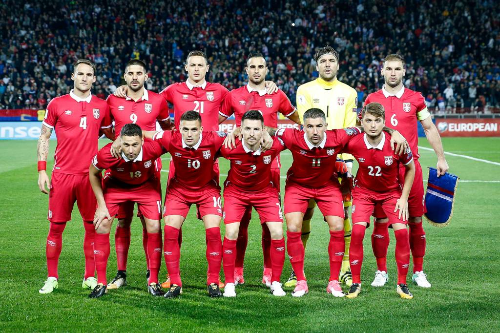 BELGRADE, SERBIA - OCTOBER 09: Line up of Serbia national football team pose for a photo prior to the FIFA 2018 World Cup Qualifier between Serbia and Georgia at stadium Rajko Mitic on October 9, 2017 in Belgrade, . (Photo by Srdjan Stevanovic/Getty Images)