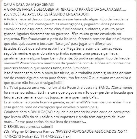 fake news mega sena