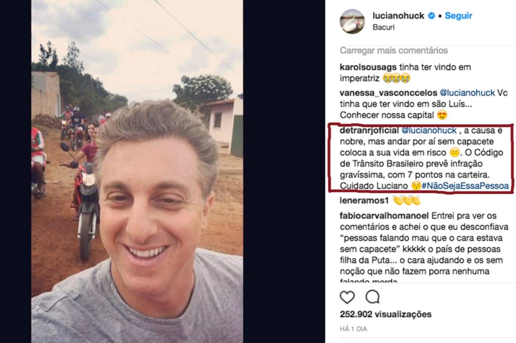 Luciano Huck leva bronca do Detran por não usar capacete