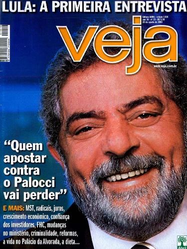 Em sua primeira entrevista exclusiva a VEJA após assumir o Congresso, Lula comenta os planos de seu governo e a batalha para aprovar medidas impopulares. Em destaque na edição de agosto de 2003, ele defende o ministro Antonio Palocci, na época, homem de confiança do PT. Em sua primeira entrevista exclusiva a VEJA após assumir o Congresso, Lula comenta os planos de seu governo e a batalha para aprovar medidas impopulares. Em destaque na edição de agosto de 2003, ele defende o ministro Antonio Palocci, na época, homem de confiança do PT.