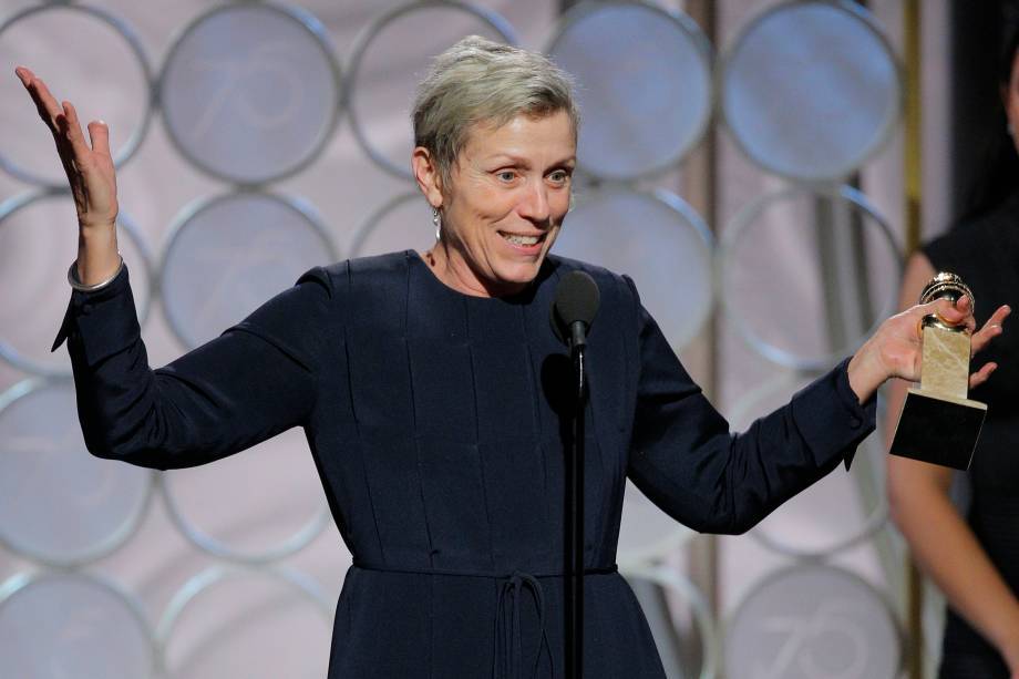 Frances McDormand recebe o prêmio de melhor atriz em um filme dramático pela sua atuação em "Três Anúncios para um Crime" - 07/01/2018