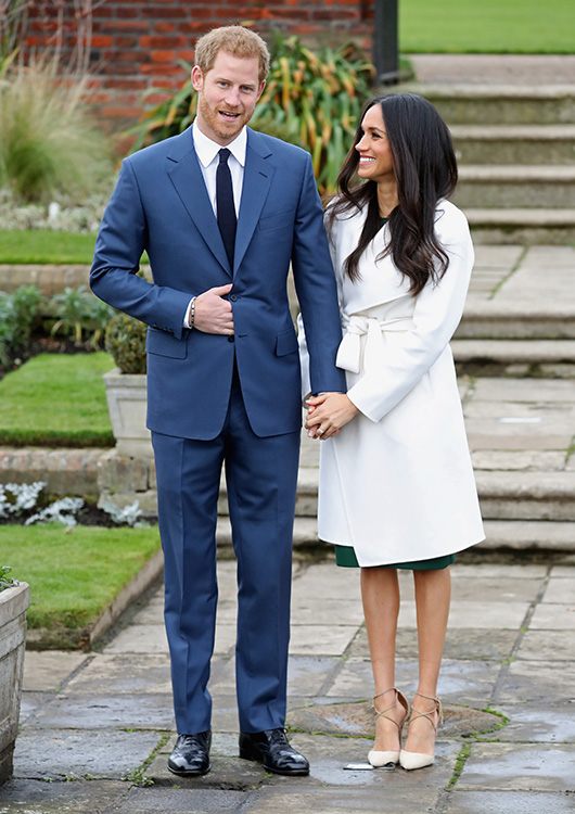 Príncipe Harry e Meghan Markle no anúncio oficial de casamento