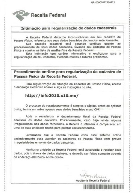 Aerta para golpe da regularização de dados cadastrais